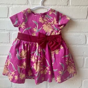 Formal 0-3 mo Baby Dress Fuchsia w/ Floral Design & Maroon Bow by Jaclyn Smith